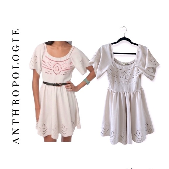 Anthropologie Staring at Stars White Eyelet Fit and Flare Boho White Dress Size - Picture 1 of 10